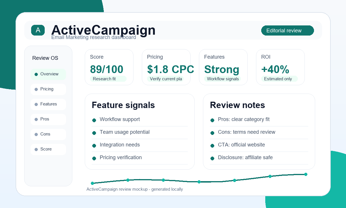 ActiveCampaign research visual with editorial score and review signals